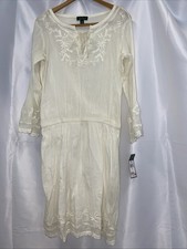 New Lauren Ralph Lauren Dress Women 10 Ivory Embroidered Long Sleeve Dress