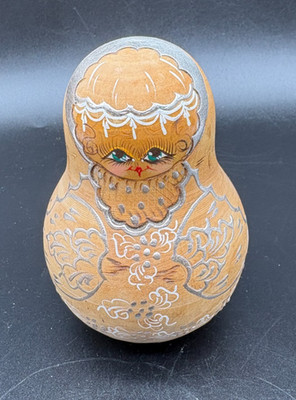 VTG 4.5'' x 3.5'' Russian Matryoshka Wobble Bell Doll Roly Poly Hand Painted Chime