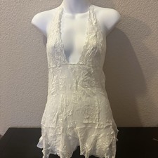 Victorias Secret White Lace Lingerie Chemise Bridal Wedding Medium Deep V Neck