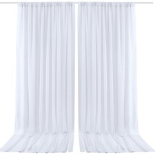 10x10 FT White Chiffon Sheer Backdrop Curtains 2 Panels 5x10 FT Wedding