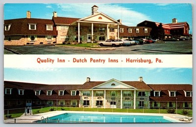 Quality Inn Dutch Pantry Inns Postcard Harrisburg PA Swimming Pool Chrome AA354
