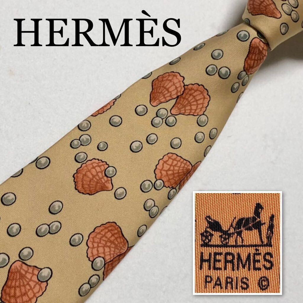 HERMES Authentic Men Tie Necktie Shell Pearl Patt… - image 1