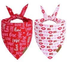 Valentines Dog Bandana 2 Pack Reversible Love Heart Scarf Large Holiday Bibs