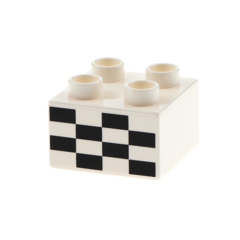 1x Lego Duplo Building Brick 2x2x1 White Printed Chessboard Pattern 3437pb071