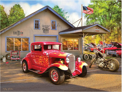 - American Nostalgia - Hot Rod Flames - 550 Piece Jigsaw Puzzle for Adults