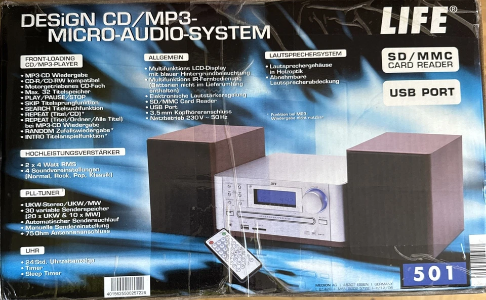 LIFE Micro-Audio-System L81428 mit CD/MP3, Fernbedienung, Boxen - Bild 3 von 4