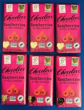 (6) Chocolate Raspberries In Dark Chocolate Bars (55% Cocoa) 3.1oz. BB: 01/27