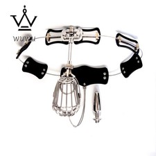 New Male Chastity Belt Device Stainless Steel Lock Cage T-Back Men Metal Pants