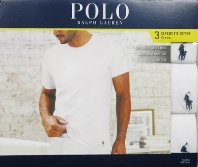 Polo Ralph Lauren Men's White Classic Fit Crew-Neck Pack T-Shirts Small 