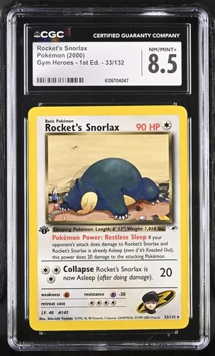 CGC 8.5 Rocket's Snorlax 2000 Gym Heroes 1st Edition 33/132 Pokemon Card