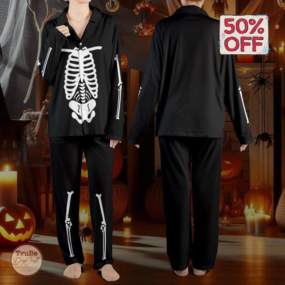 Spooky Skeleton Pajama Set Halloween Gothic Bone Costume Sleepwear