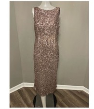 New Mac Duggal Sequenced MIDI Dress Rose Gold Tan Size 8 Sleeveless 398