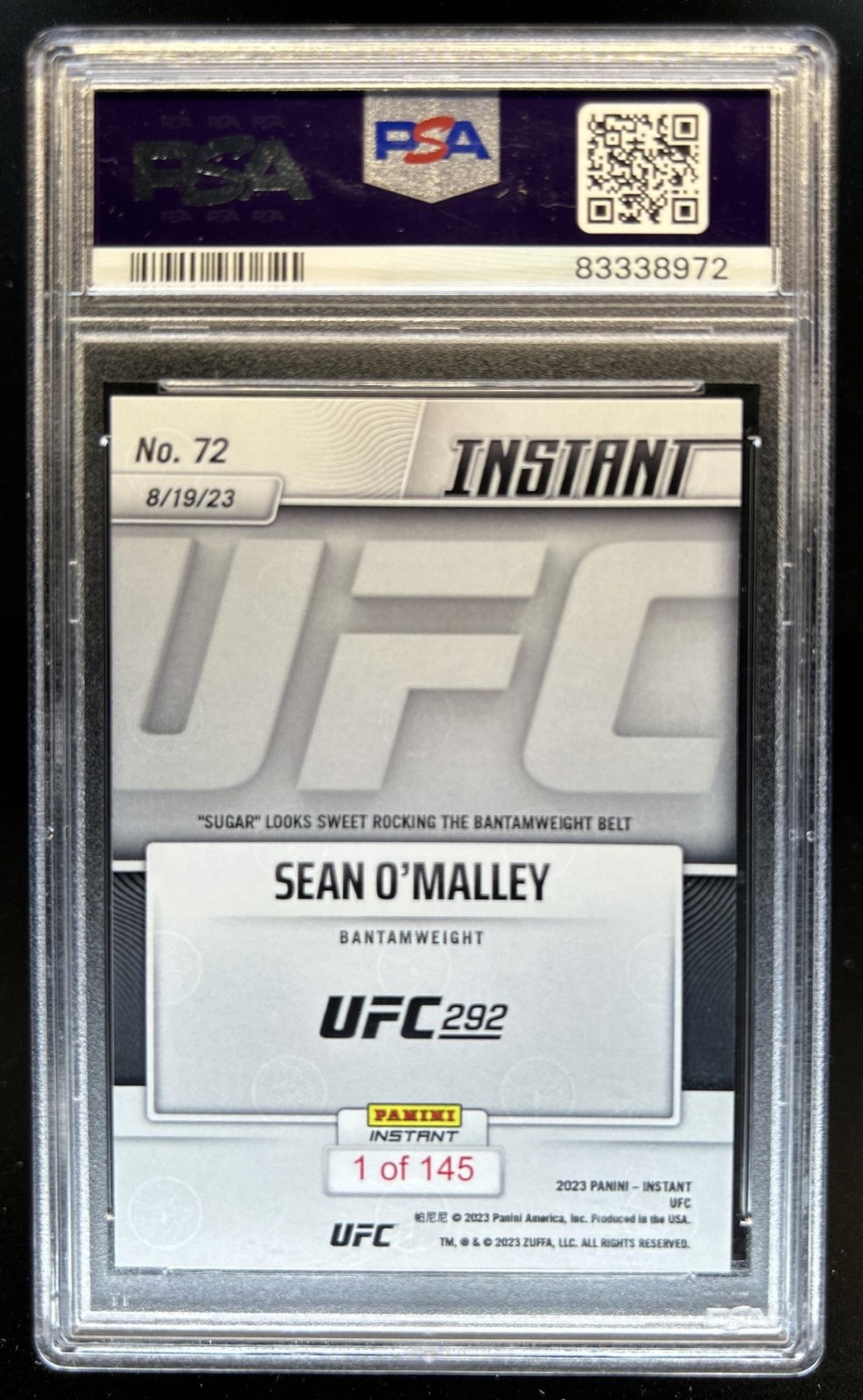 2023 Instant UFC Sean O'Malley #72 PSA 9 MINT view 2