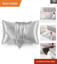 Queen Size Satin Pillowcases 20x30 - Light Grey Set of 2 for Hair  Skin