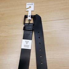 GUESS Belt Mens Size 30 32 Black Genuine Leather Logo Black Buckle