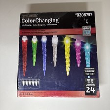 Gemmy Lightshow Color Changing LED Christmas Icicle Lights 24 CT 0308797