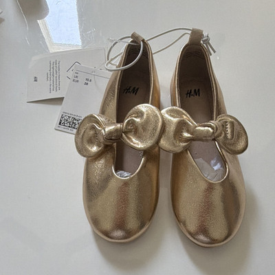 H&M Girls Gold Bow Ballet Dress Flats Shoes US 11 UK 10.5 EU 28