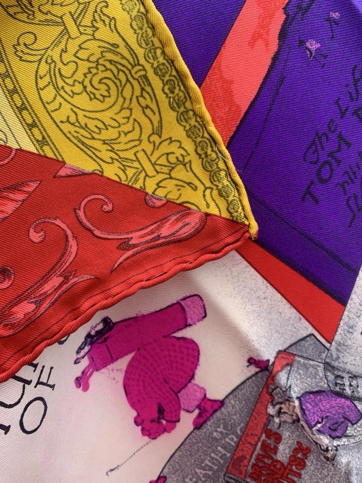 Y1 # винтажный Atelier Versace шелковый шарф гольф книга печати красный фиолетовый редкая Италия - Изображение 4 из 4