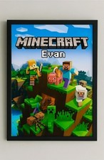 MINECRAFT A4 PRINT PICTURE POSTER WALL ART with your child's name & braclet