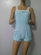 Vtg 70's PIN-UP Rockabilly Baby Blue Terry Cloth Romper Jumpsuit S-M NWOT
