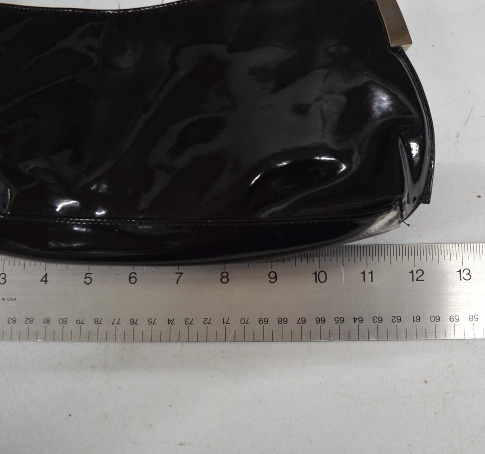 复古黑色漆皮单肩包钱包带银色五金件 — 第 3/4 张图片