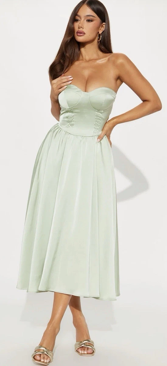 green emerald velvet dress Maureen Light Green Satin High-Neck Draped Maxi Dress – Club L London main image 1