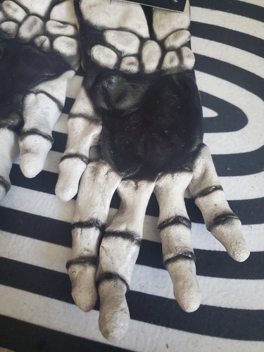 Adult White Skeleton Full Latex Gloves Oktober Studios 2 Sided Paint New Awesome - Picture 14 of 15
