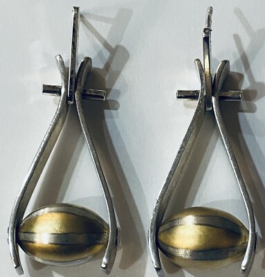 ELIZABETH GARVIN MODERNIST KINETIC .925/18K OHRHÄNGER 1 3/4  X 5/8 