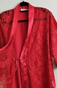 Vtg Victorias Secret Red Lace Robe Satin Kimono One Size Sexy Retro Gold Label