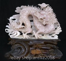 15.2" Old Chinese Natural Pink Xiu Jade Carve Fengshui 12 Zodiac Dragon Statue