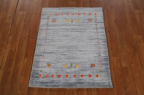 Alfombra Gabbeh hecha a mano de lana gris de alta calidad 2x3 pies - Imagen 2 de 10