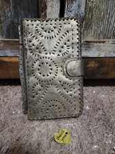 Cleobella Mexicana Gold Leather Hand Tooled Clutch Purse Wallet Boho