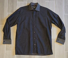 Luchiano Visconti Uomo Italia Shirt Mens Large Black White Button Up Long Sleeve