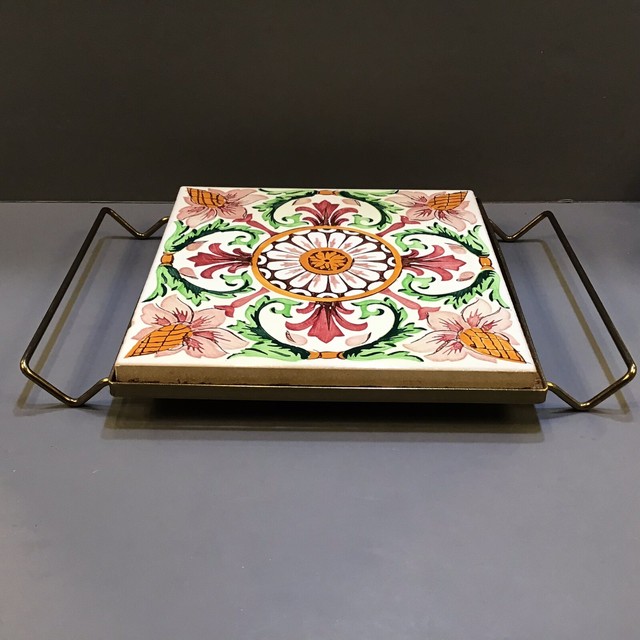 Ceramic Tile Trivet And Stand MCM Pot Holder Beautifully Hand Painted