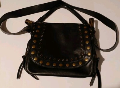 steve madden Black Leather Fringe Bronze Studded Boho Bag