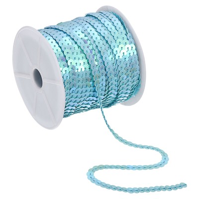 100 Yards 6 mm Flach Pailletten Streifen Flitter Paillette Schnur Paillettenborte Hellblau