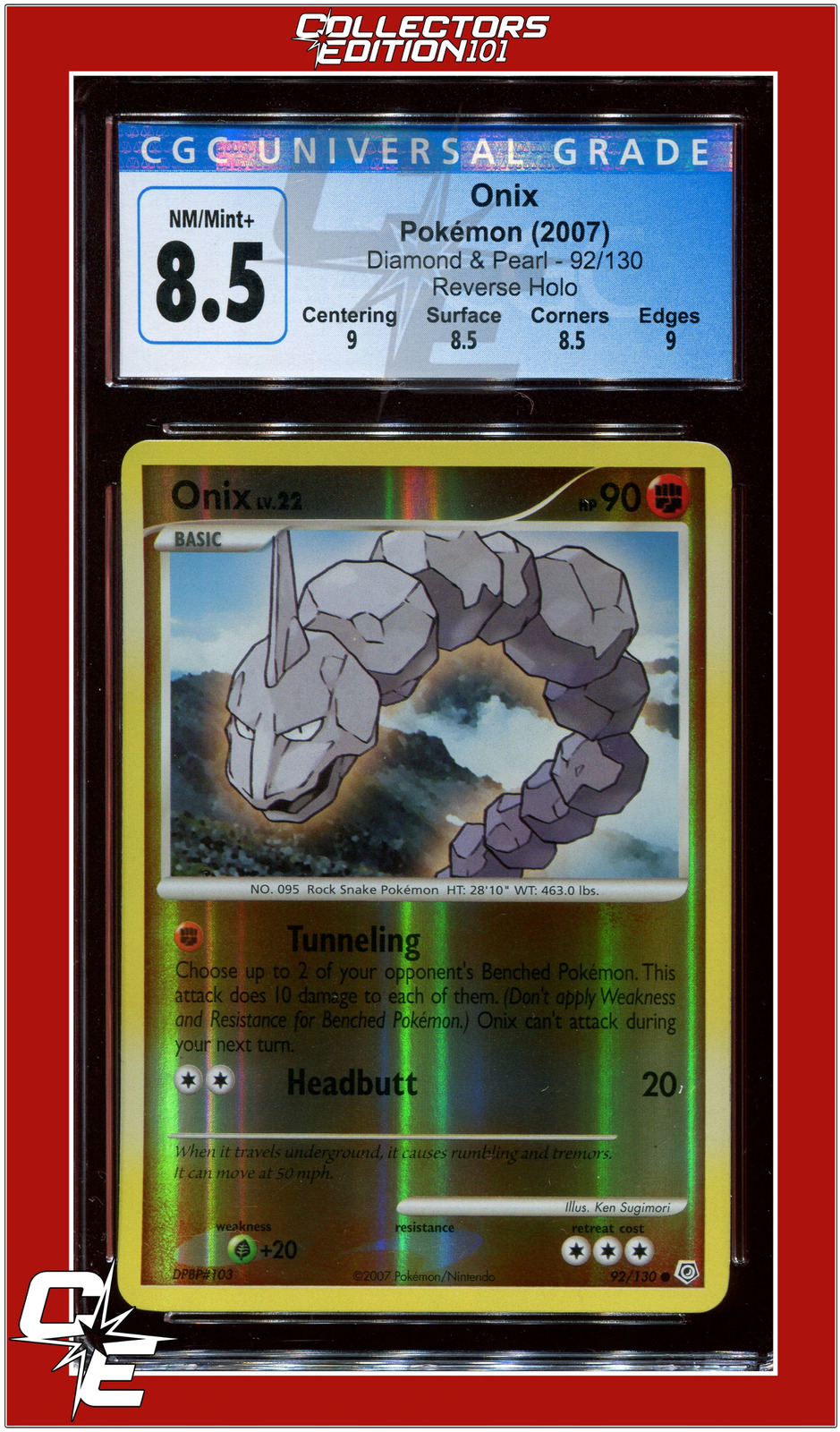 Diamond & Pearl Onix Reverse Holo 92/130 CGC 8.5 - Subgrades