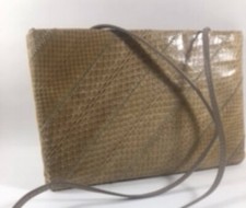 Vintage Beige Genuine Snakeskin Purse Crossbody Handbag Clutch Bag Free Shipping