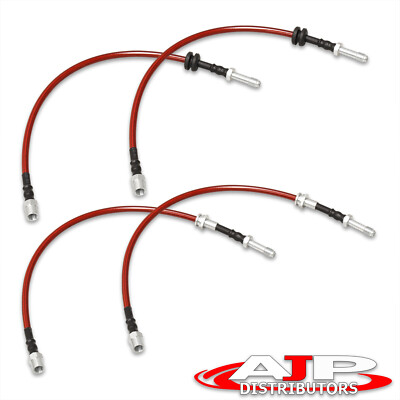 Red 4PC F+R Racing Stainless Steel Brake Line Kit For 1999-2005 BMW 3 Series E46