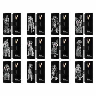 P.D. MORENO BLACK AND WHITE DOGS LEATHER BOOK CASE FOR WILEYFOX & ESSENTIAL