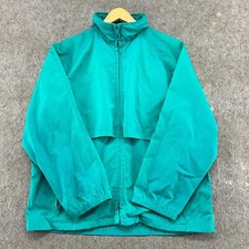 VINTAGE Eddie Bauer Jacket Mens M Blue Teal Windbreaker Rain Coat Hooded 90s
