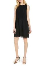 Petite Women's Halogen Pleated Sleeveless Shift Dress, Size Small P - Black 2/12