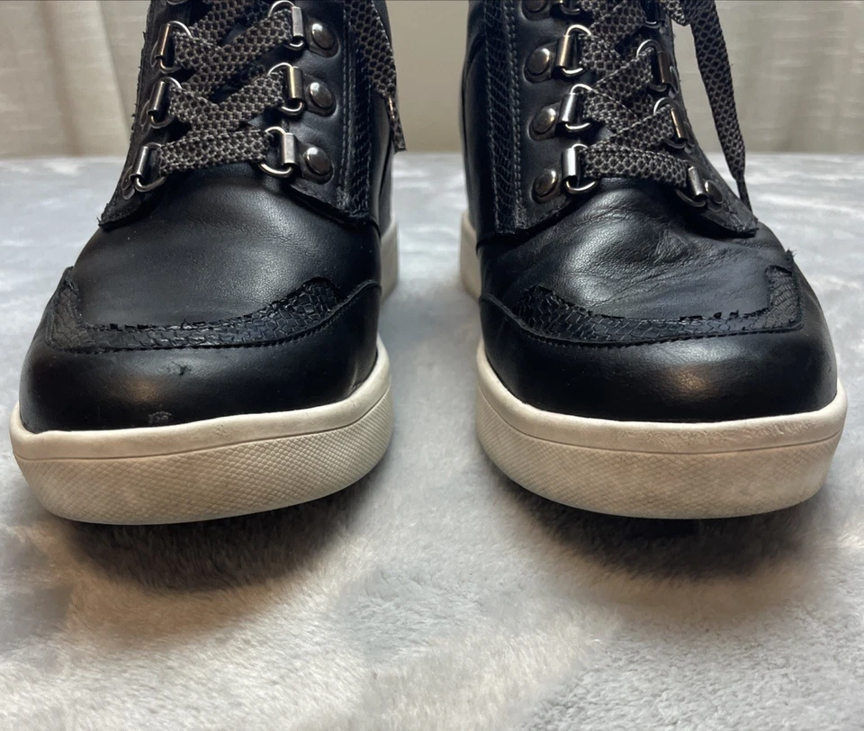 Botas de cuña Vionic Jordy para mujer 8,5 cuero negro ortopédicas con cordones Foto 2 de 4