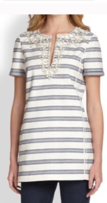 Used Tunic Top Tory Burch Tunic Blouse Top Beaded Embellished Sz 8 USED Crystal | eBay