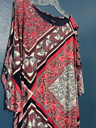 Ronni Nicole Red & Navy Paisley Print Cold Shoulder Swing Dress 16W - Picture 4 of 7