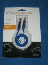 iSimple ISMJ23BL 3ft 3.5MM Micro Flat Deluxe Tanglefree Audio Cable, Blue, New 
