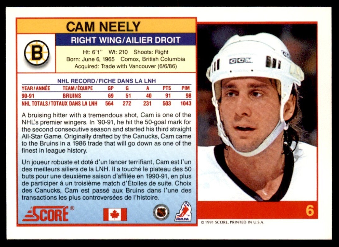 199192 Score Canadian Bilingual Cam Neely Boston Bruins 6 eBay