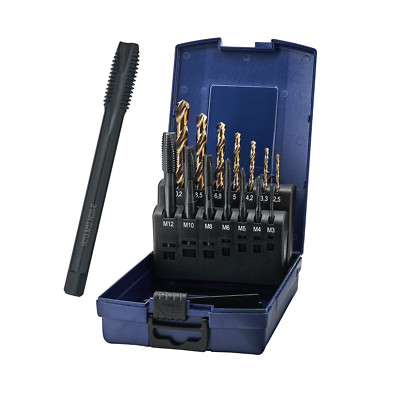 HSS E Co5% Gewindebohr Set Satz M3, M4, M5, M6, M8, M10, M12 in ABS Box mit KLB