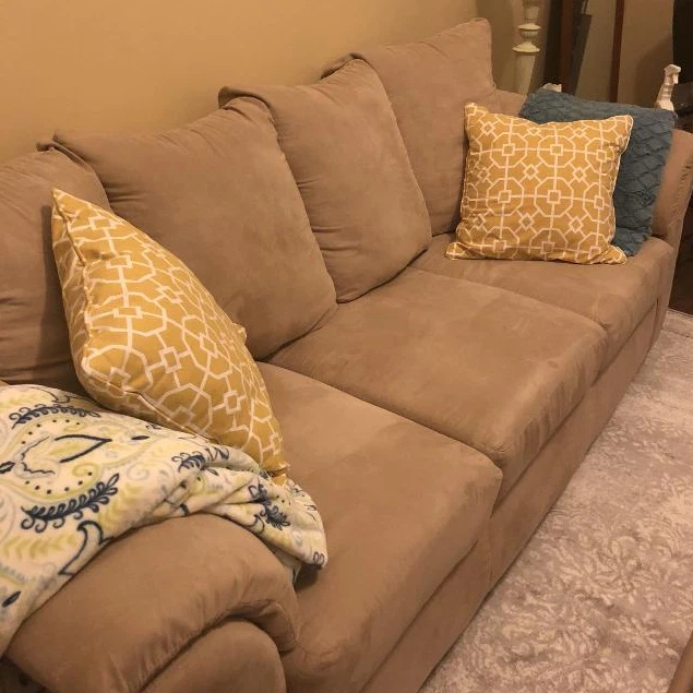 Living  room orange, Beige couch living room, Tan couch living room