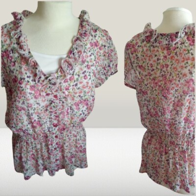 Notations L/Large Pink Floral Ruffle  BOHO blouse Top + Cami 2pc